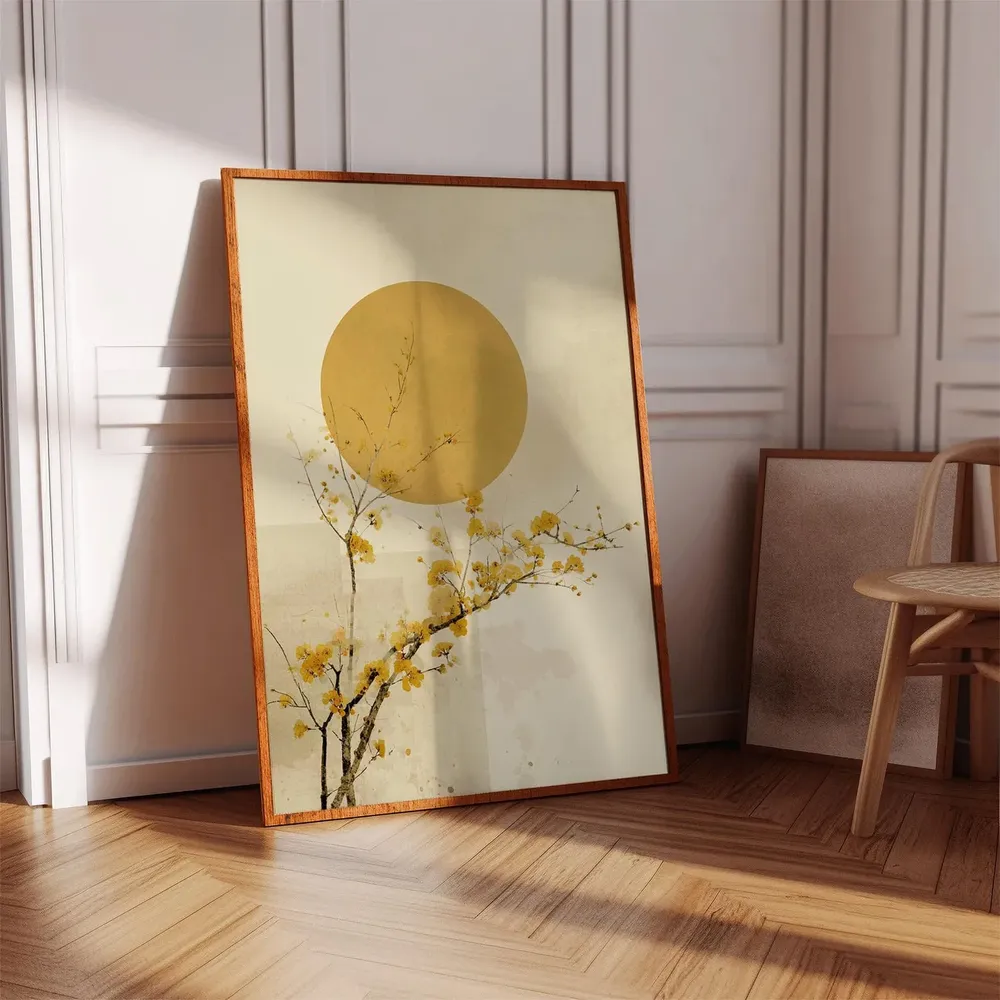 Japanese Golden Sun Blossom Branch Zen Botanical Morning Art Poster - Image 5