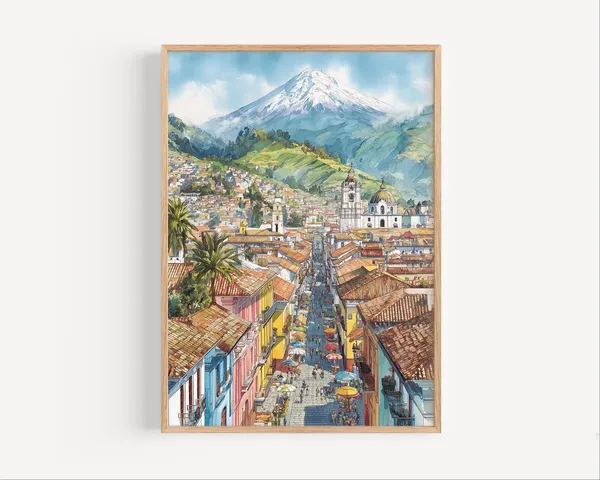 Quito Ecuador Watercolor Art Print, UNESCO Cityscape