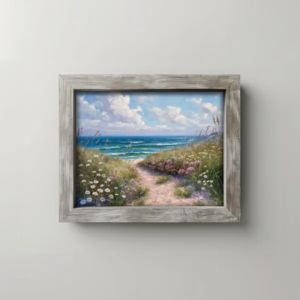 Sandy Path To Beach With Wildflowers Art Print