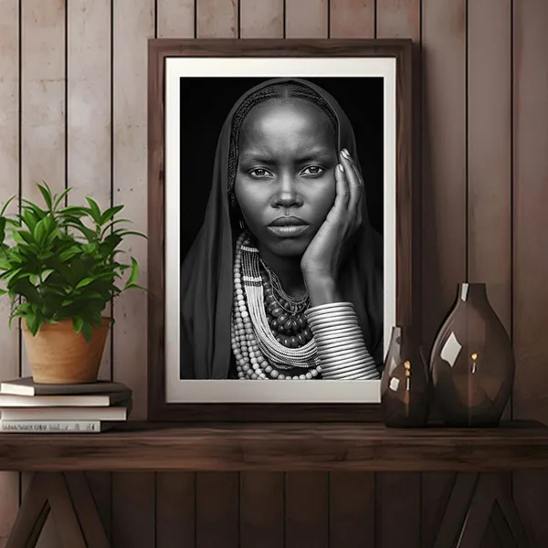 African Tribal Woman Portrait, Boho Style Art Print