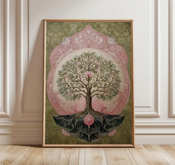 Floral Tree Of Life Poster, Boho Botanical Decor