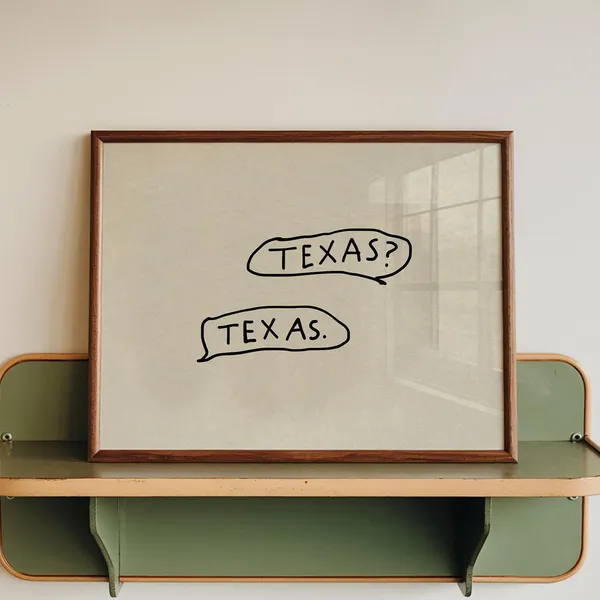 Texas Handdrawn State Love Art Print