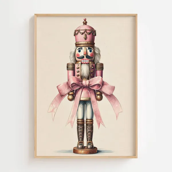 Pink Nutcracker Vintage Christmas Ballet Art Print