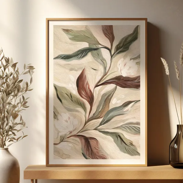Botanical Green Leaf Print, Rustic Floral Art Print