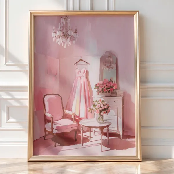 Coquette Pink Dressing Room With Chandelier Art Print