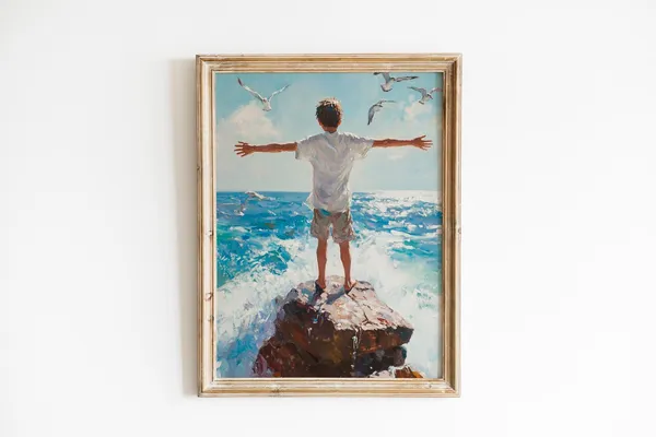 Bright Summer Coastal Boys Balancing Art Print