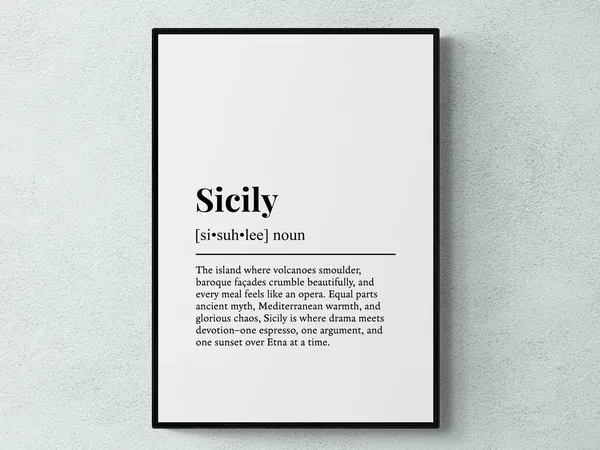 Sicily Funny Definition, Italy Travel Poster