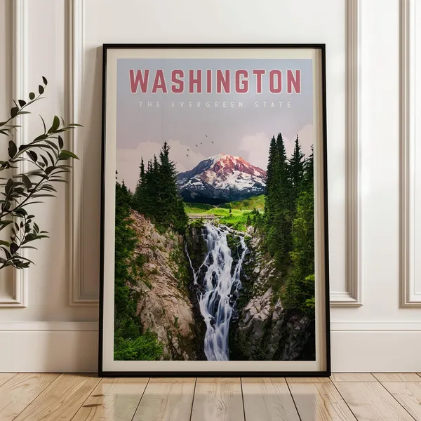Washington State Travel Poster Print, Mount Rainier
