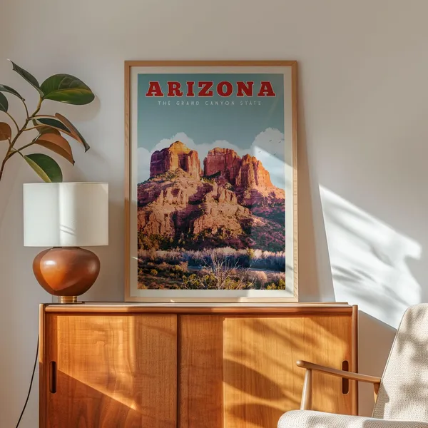 Arizona Travel Poster, Southwest State Map Art Print