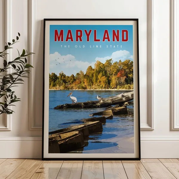Maryland Vintage Travel Poster, Baltimore Wall Art Print