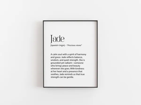 Jade Name Meaning Print, Personalised Wall Art