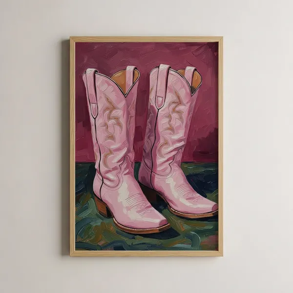 Pink Cowboy Boots Art Print, Western Cowgirl Decor