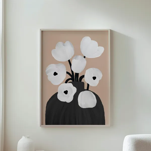 Minimalist Floral White Flowers In Black Vase Art Print