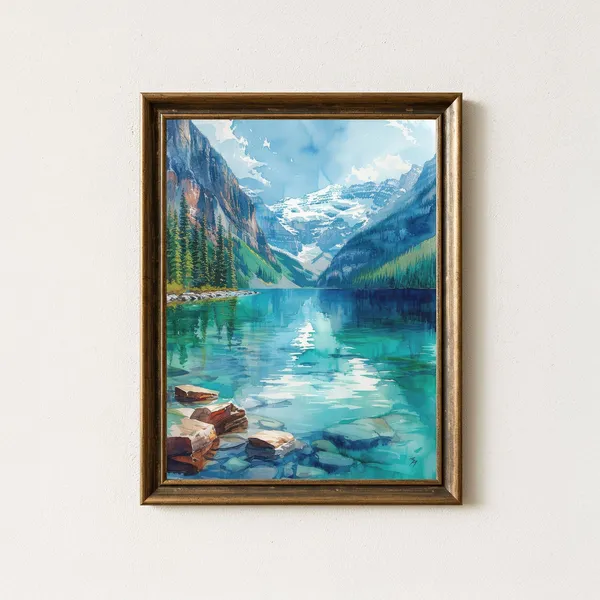 Lake Louise Watercolor Print, Canadian Rockies