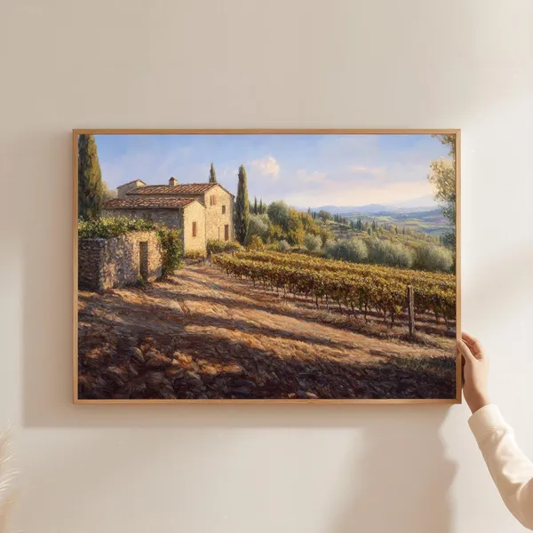 Tuscan Vineyard Italian Farmhouse Landscape Art Print