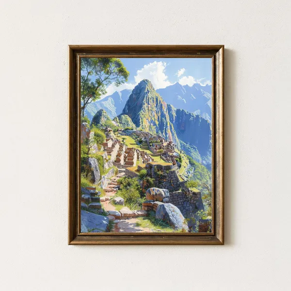 Machu Picchu Watercolor Art Print, Peruvian Landscape