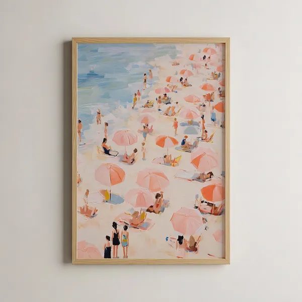 Coastal Retro Beach Painting, Vintage Art Print
