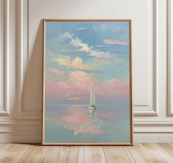 Sailboat At Sunset Pastel Seascape Art Print