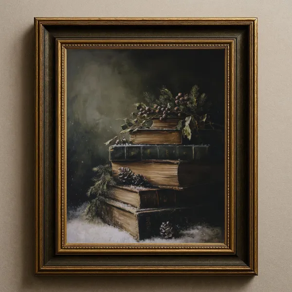 Moody Christmas Still Life Art Print, Dark Academia