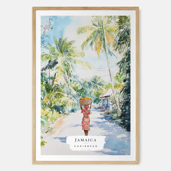 Jamaica Watercolor Art Print, Jamaican Woman Carrying Fruit