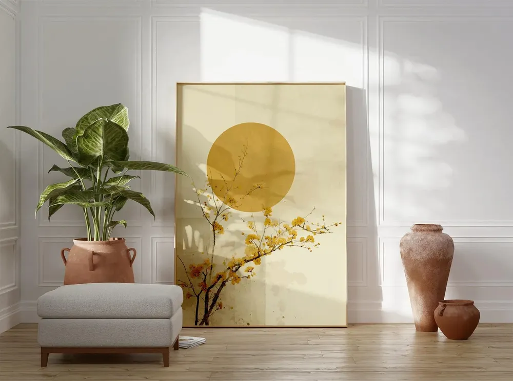 Japanese Golden Sun Blossom Branch Zen Botanical Morning Art Poster - Image 6