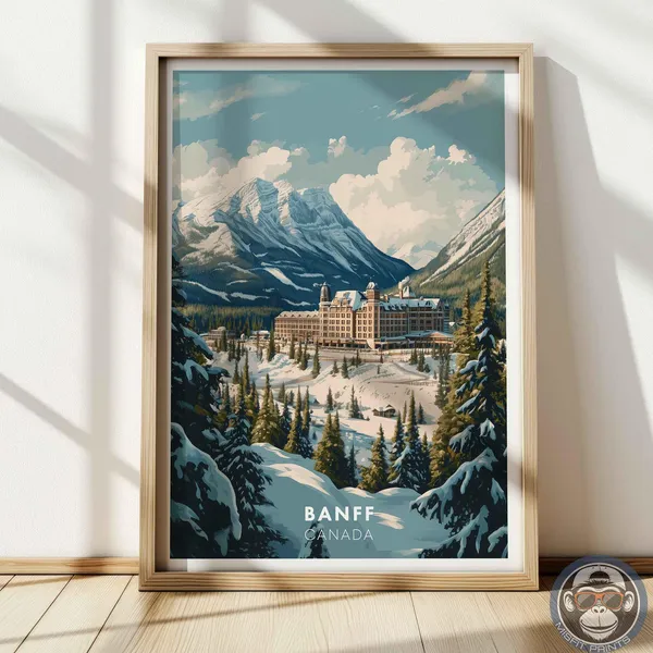 Banff Canada Travel Poster, Rocky Mountain Winter