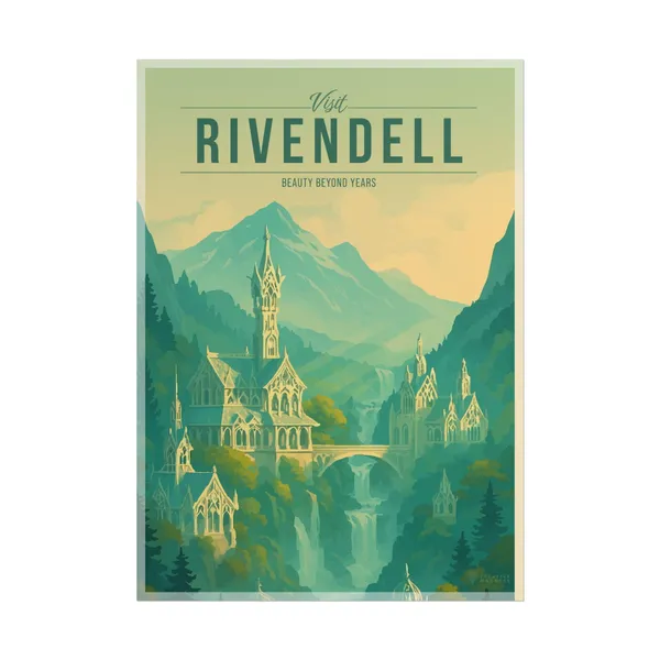 Rivendell Travel Poster, Scenic Fantasy Art Print