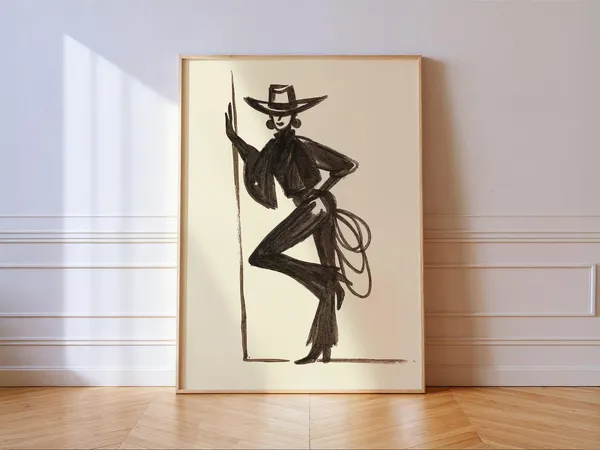 Cowgirl Lasso Silhouette Art Print, Modern Western