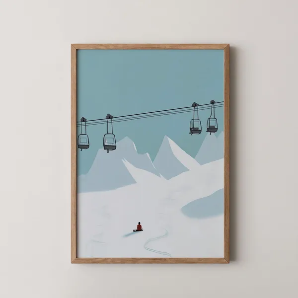 Snowboarding Minimalist Snow Day Mountain Cabin Art Print