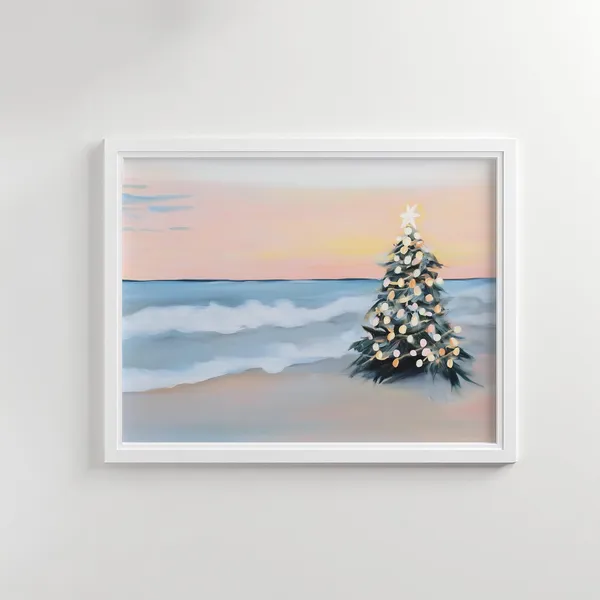 Pastel Coastal Christmas Tree Beach Holiday Poster