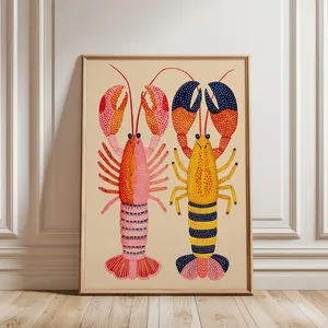 Lobster Art Print, Colourful Nautical Illustration