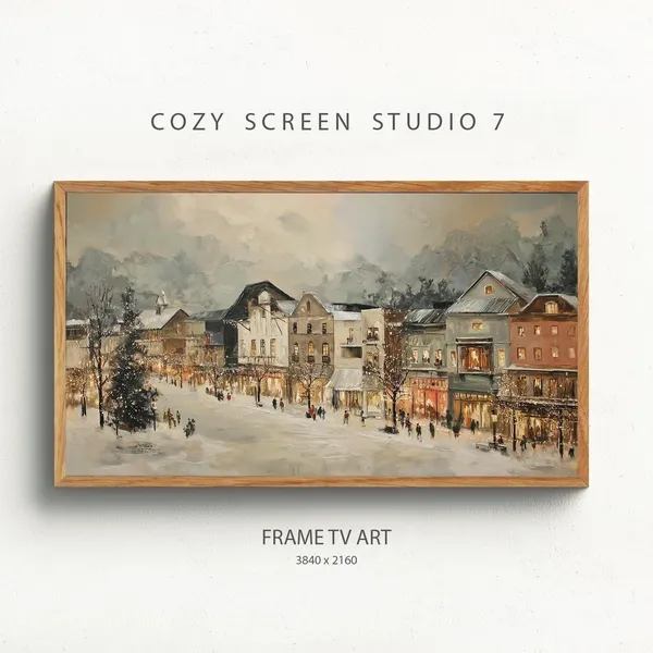 Vintage Christmas Town Winter Impressionist Art Print