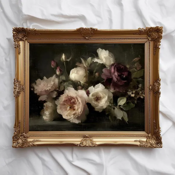 Dark Floral Bouquet Vintage Moody Roses Print