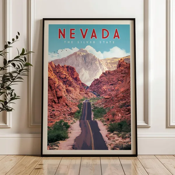 Nevada Retro Travel Poster, Southwest Decor Print
