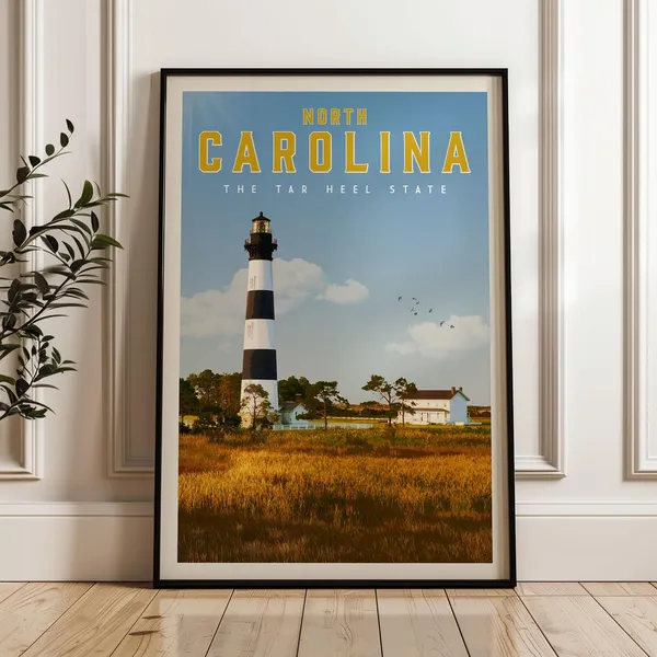 North Carolina Travel Poster, Charlotte Wall Art Print