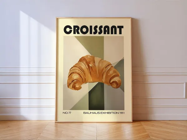 Retro Croissant Print, Bauhaus Kitchen Wall Art