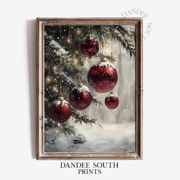Christmas Red Ornaments Oil-Painting Art Print