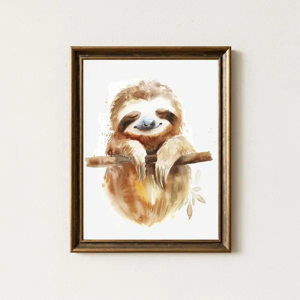 Baby Sloth Watercolor Print, Jungle Nursery Animal Art