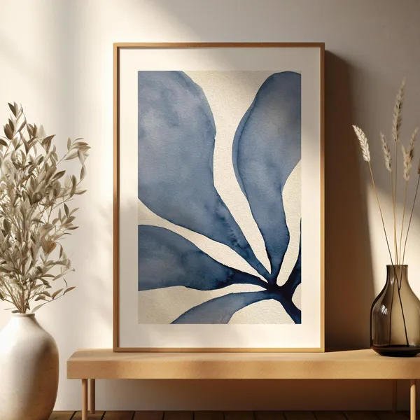 Blue Abstract Botanical Watercolor Art Print