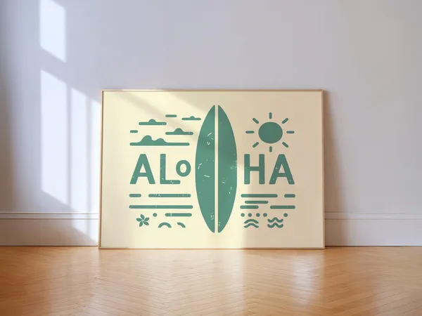 Aloha Surf Print, Teal Coastal Wall Art