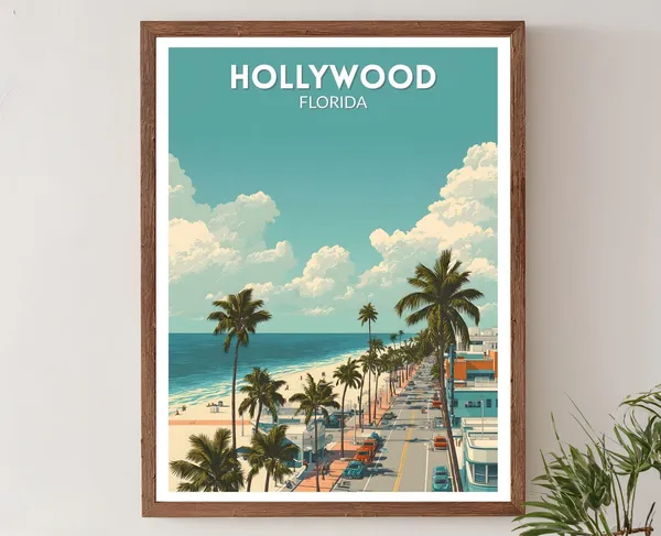Hollywood Florida Retro Travel Poster, Mid-Century Travel Poster