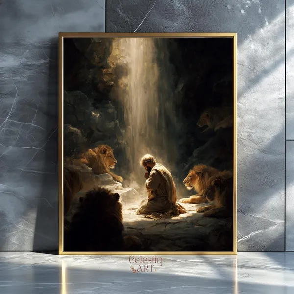 Daniel and the Lions, Christian Religious Art Print