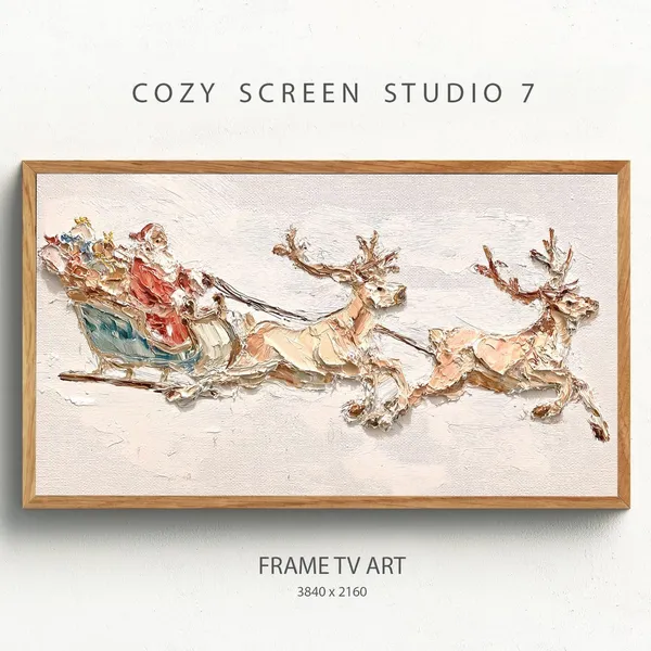 Santa's Sleigh Reindeer Christmas Art Print