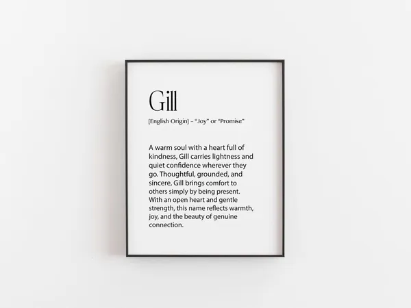 Gill Name Meaning Print, Personalised Minimal Typography Art Print