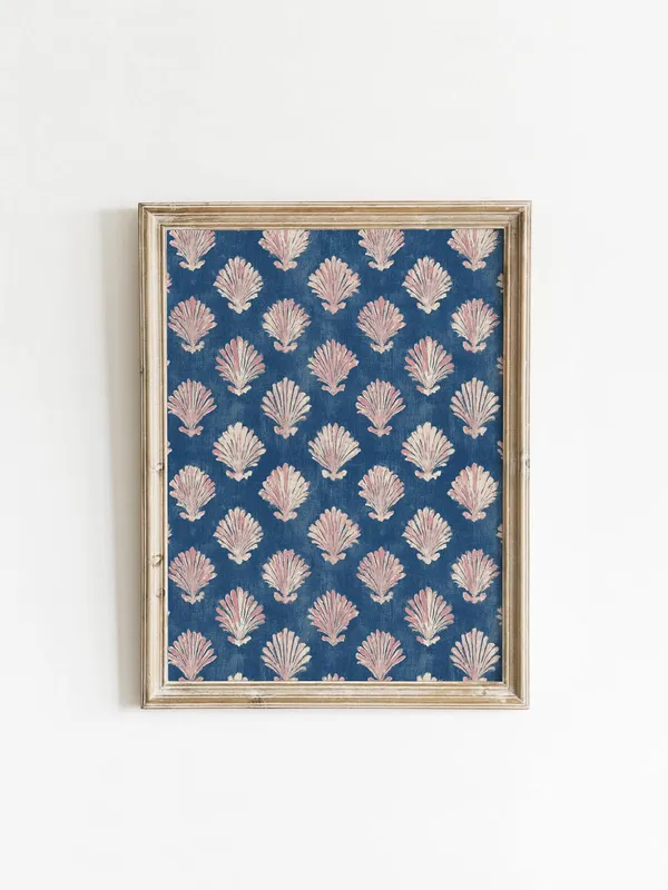 Coastal Scallop Shell Pattern Art Print, Beachy Textile