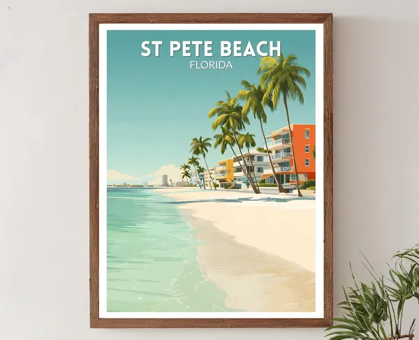 St Pete Beach Florida Retro Travel Poster, Mid-Century