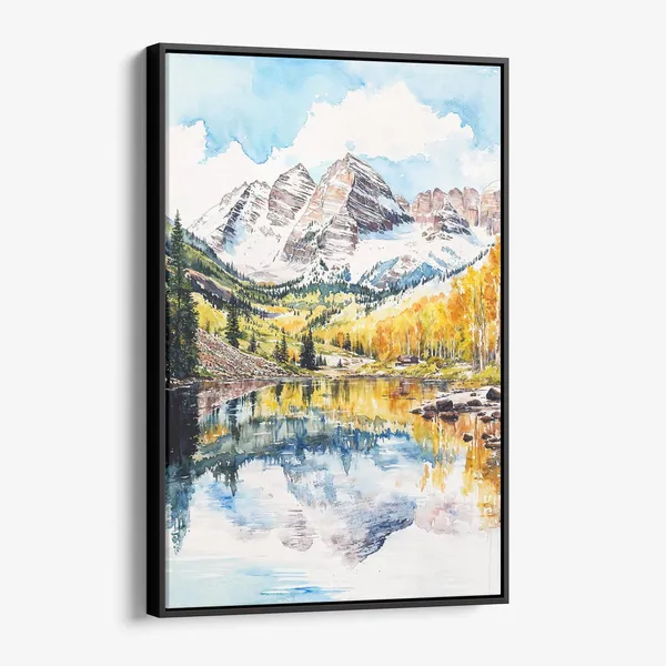 Maroon Bells Aspen Scenic Watercolor Mountain Art Print