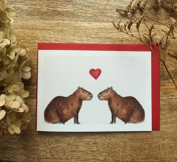 Capybara Heart Card Art Print