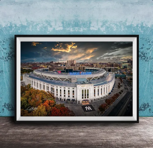 Yankees Stadium Autumn Sunset Aerial Art Print