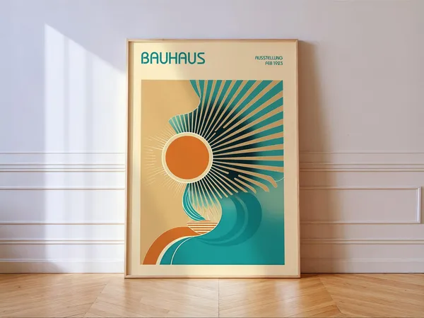 Sun Waves Bauhaus Print, Mid-Century Coastal Art